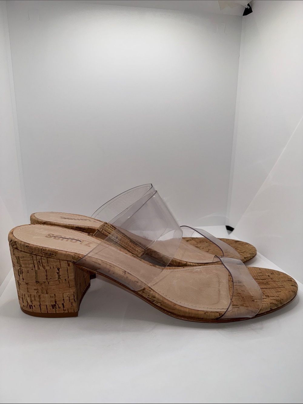 Schutz Victorie Sandals Tan Cork w Clear Straps Women’s 11